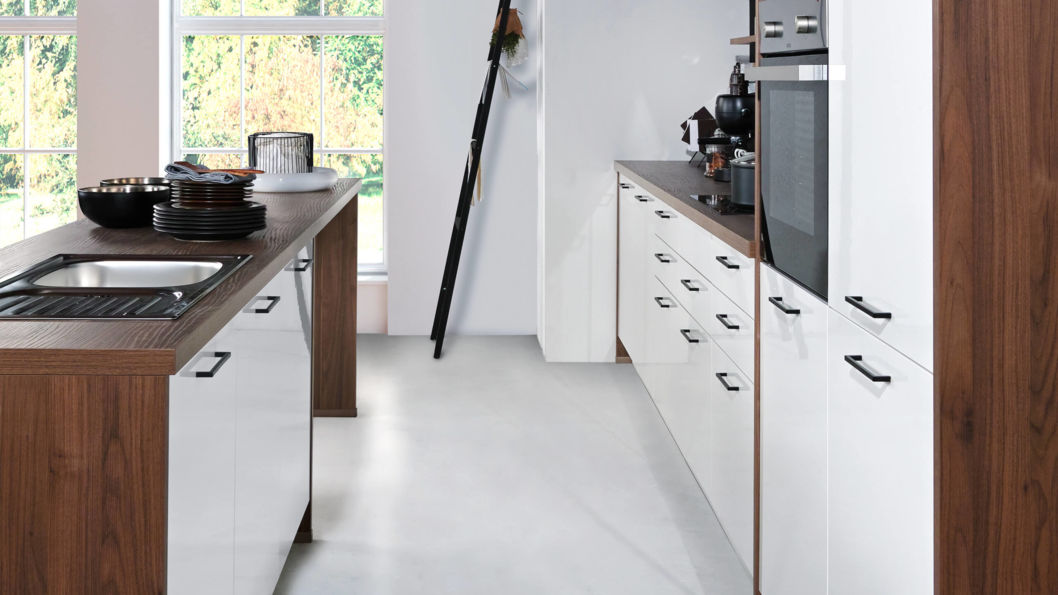 Weiß Moderne Hochglanz » Express Stile Grundriss Küche, Star, Inselküche, Front